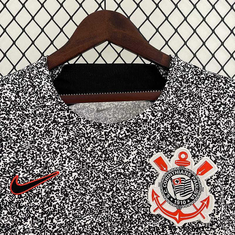 Camisa Corinthians Pré Jogo 2024/25 Branca e Preta - Modelo Torcedor