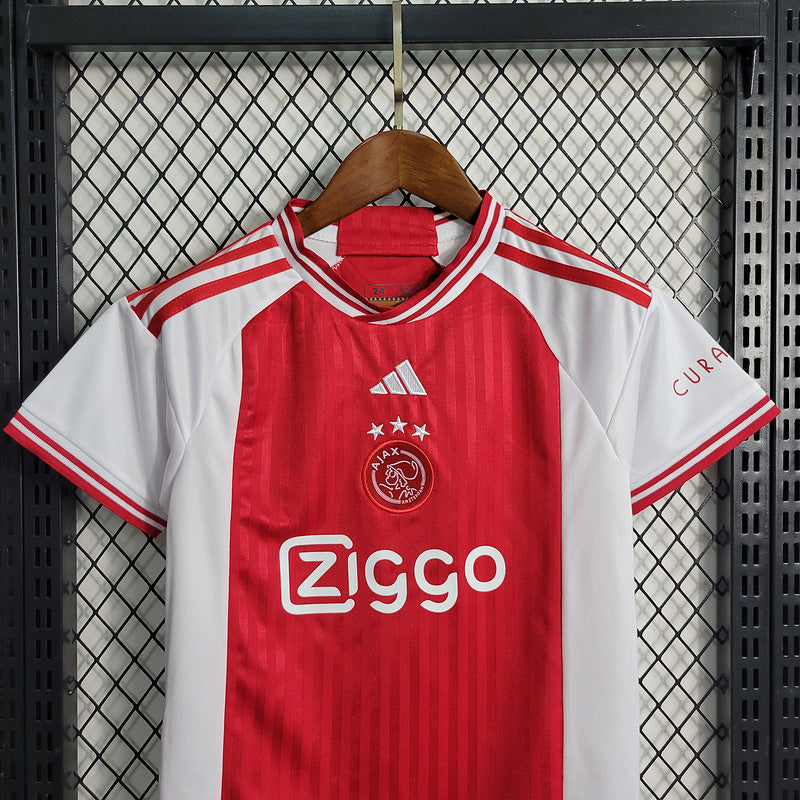 Conjunto Infantil Ajax l 2023/24 Branco - Modelo Torcedor