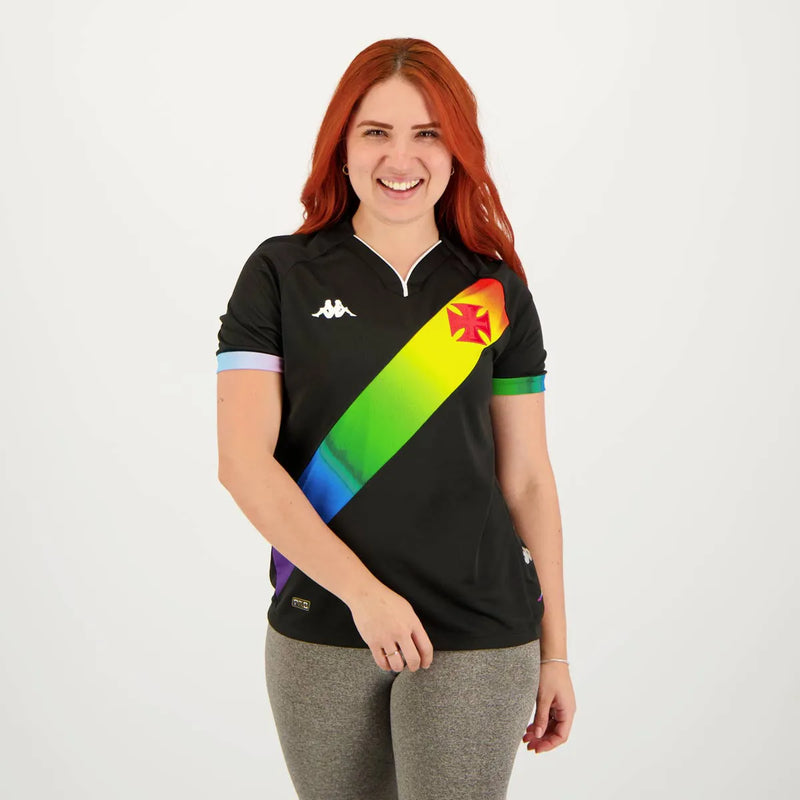 Camisa Feminina Vasco da Gama LGBTQIA+ 2022/23 Preta - Modelo Baby Look